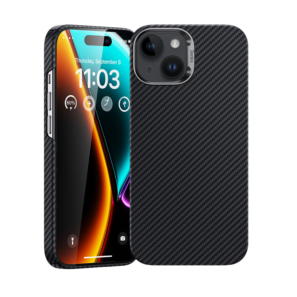 Apple iPhone 15 Kılıf M-safe Özellikli Karbon Fiber Benks Essential ArmorAir 600D Kevlar Kapak - Görsel 2