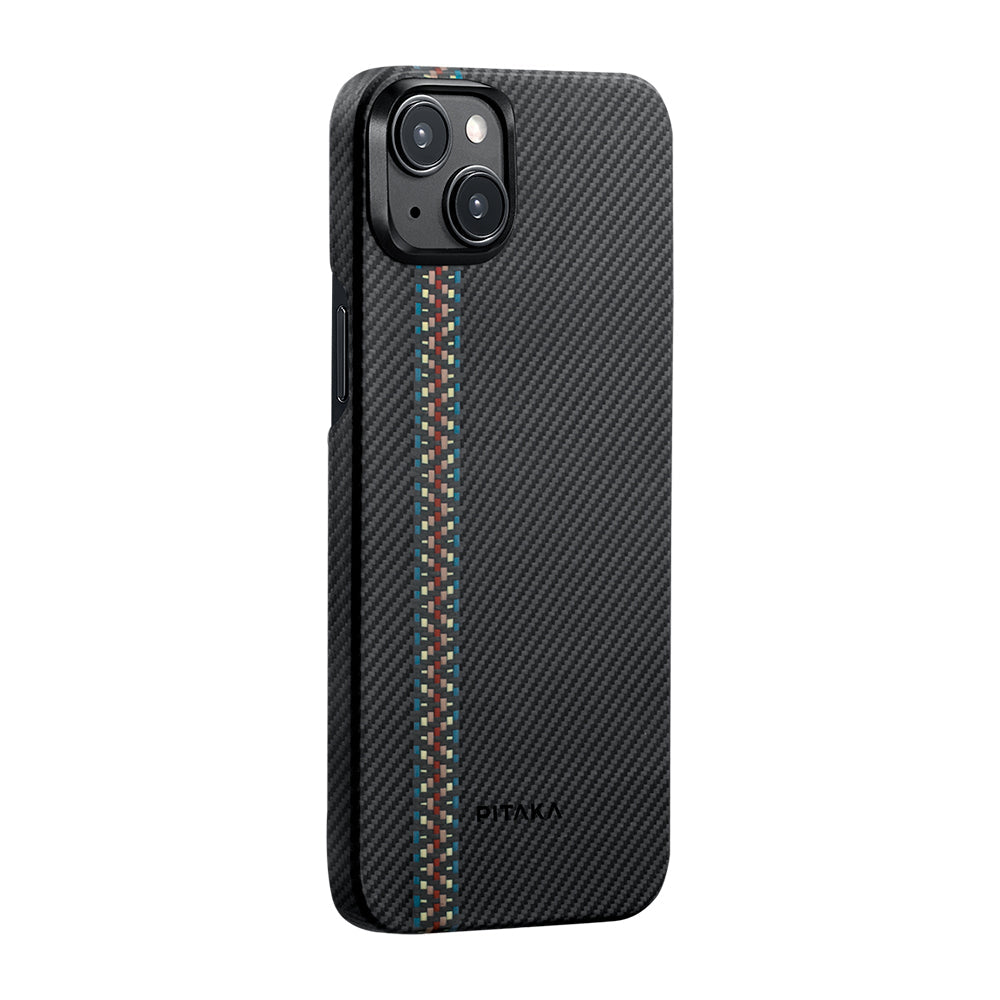 Apple iPhone 15 Kılıf M-safe Şarj Özellikli 600D Aramid Fiber Pitaka Tactile Woven Orchestra Serisi Rhapsody Kapak - Görsel 2
