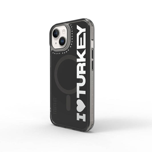 Apple iPhone 15 Kılıf M-safe Şarj Özellikli I Love Turkey Yazı Desenli Wiwu Turkey E Serisi Kapak