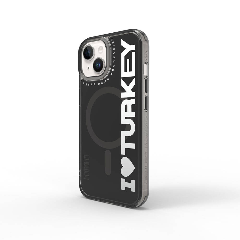 Apple iPhone 15 Kılıf M-safe Şarj Özellikli I Love Turkey Yazı Desenli Wiwu Turkey E Serisi Kapak - Görsel 3