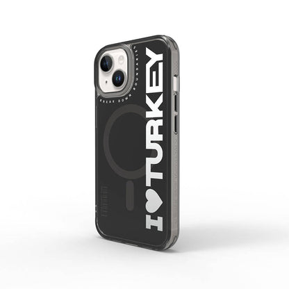 Apple iPhone 15 Kılıf M-safe Şarj Özellikli I Love Turkey Yazı Desenli Wiwu Turkey E Serisi Kapak - Görsel 3