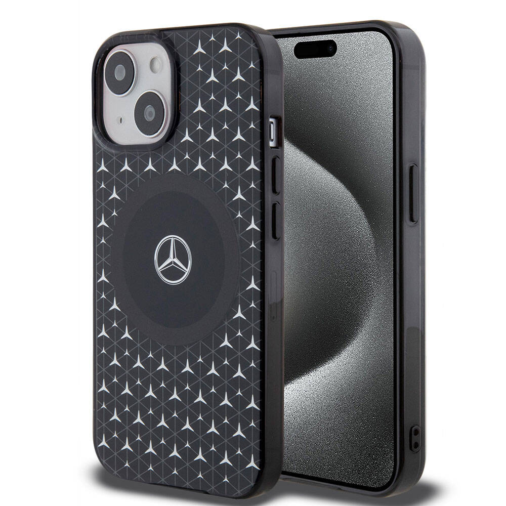 Apple iPhone 15 Kılıf Mercedes Benz Orjinal Lisanslı M-safe Şarj Özellikli Çift Katmanlı Mini Yıldız Desenli Kapak - Görsel 2