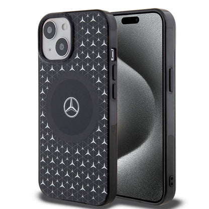 Apple iPhone 15 Kılıf Mercedes Benz Orjinal Lisanslı M-safe Şarj Özellikli Çift Katmanlı Mini Yıldız Desenli Kapak - Görsel 2