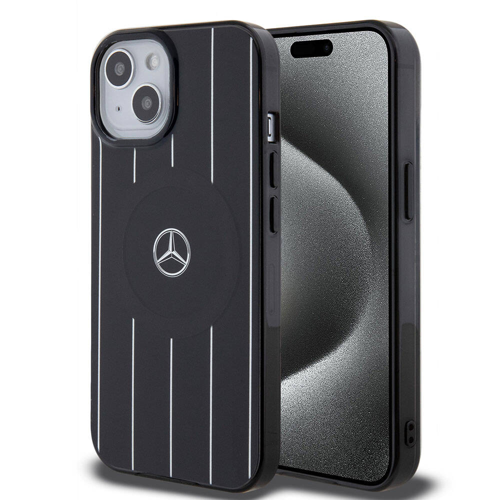 Apple iPhone 15 Kılıf Mercedes Benz Orjinal Lisanslı M-safe Şarj Özellikli Çift Katmanlı Paralel Çizgi Desenli Kapak - Görsel 2