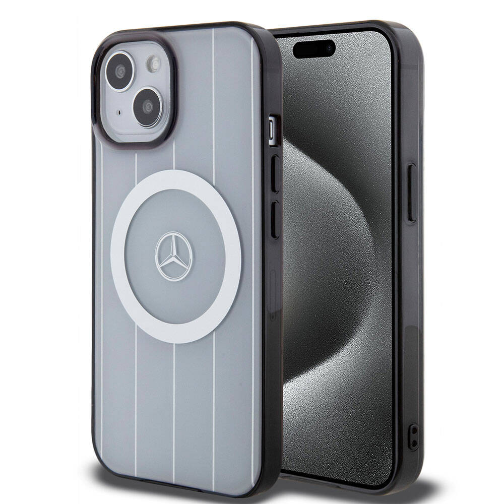 Apple iPhone 15 Kılıf Mercedes Benz Orjinal Lisanslı M-safe Şarj Özellikli Çift Katmanlı Paralel Çizgi Desenli Kapak - Görsel 3