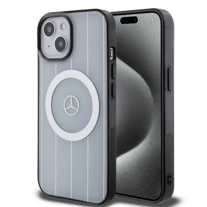 Apple iPhone 15 Kılıf Mercedes Benz Orjinal Lisanslı M-safe Şarj Özellikli Çift Katmanlı Paralel Çizgi Desenli Kapak - Görsel 3