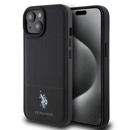 Apple iPhone 15 Kılıf U.S. Polo Assn. Orjinal Lisanslı Suni Deri Arka Yüzey Baskı Logolu Örgü Desenli Kapak - Görsel 2