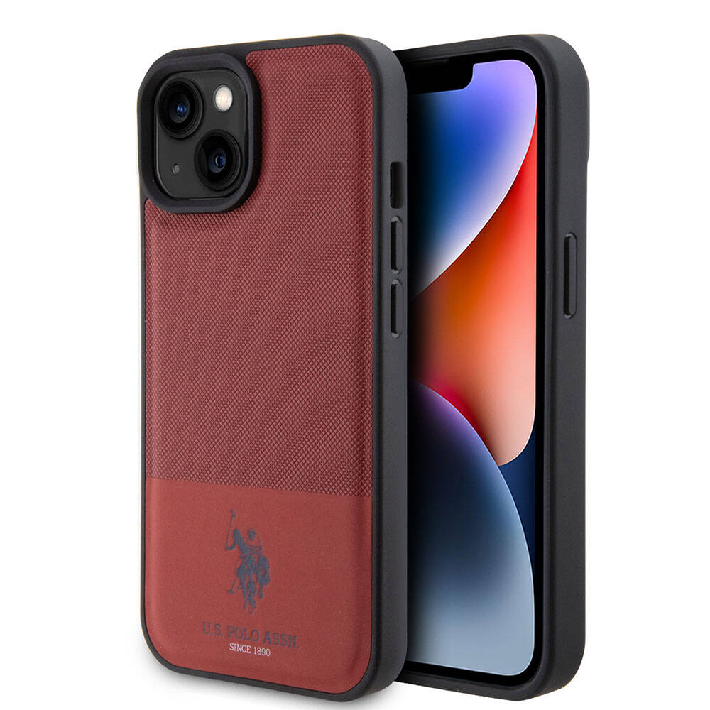 Apple iPhone 15 Kılıf U.S. Polo Assn. Orjinal Lisanslı Suni Deri Arka Yüzey Baskı Logolu Örgü Desenli Kapak - Görsel 3