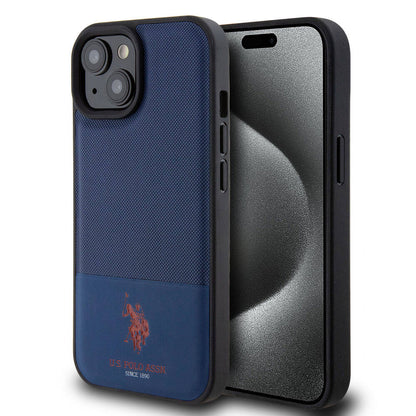 Apple iPhone 15 Kılıf U.S. Polo Assn. Orjinal Lisanslı Suni Deri Arka Yüzey Baskı Logolu Örgü Desenli Kapak - Görsel 4