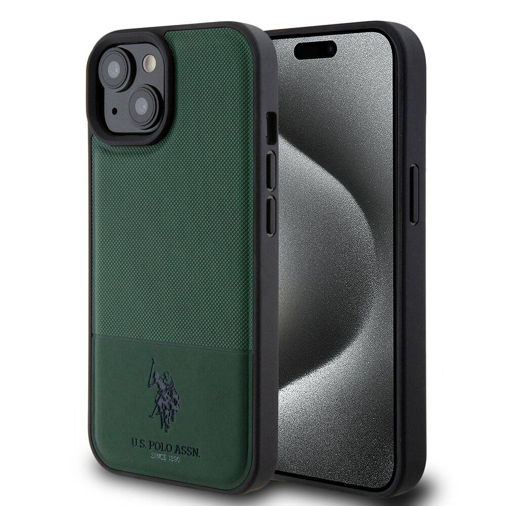 Apple iPhone 15 Kılıf U.S. Polo Assn. Orjinal Lisanslı Suni Deri Arka Yüzey Baskı Logolu Örgü Desenli Kapak - Görsel 5