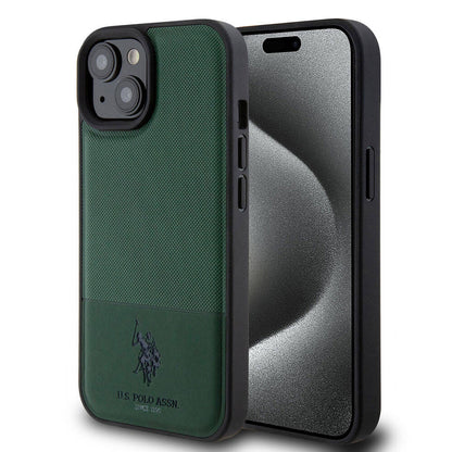 Apple iPhone 15 Kılıf U.S. Polo Assn. Orjinal Lisanslı Suni Deri Arka Yüzey Baskı Logolu Örgü Desenli Kapak - Görsel 5