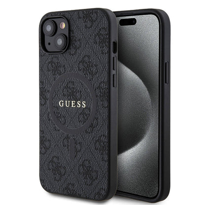Apple iPhone 15 Plus Guess Orjinal Lisanslı M-safe Şarj Özellikli PU Halkalı 4G Desenli Yazı Logolu Kapak - Görsel 2