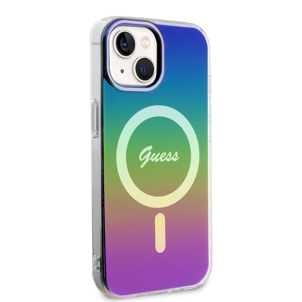 Apple iPhone 15 Plus Kılıf Guess Orjinal Lisanslı M-safe Şarj Özellikli Yazı Logolu Iridescent Kapak - Görsel 2