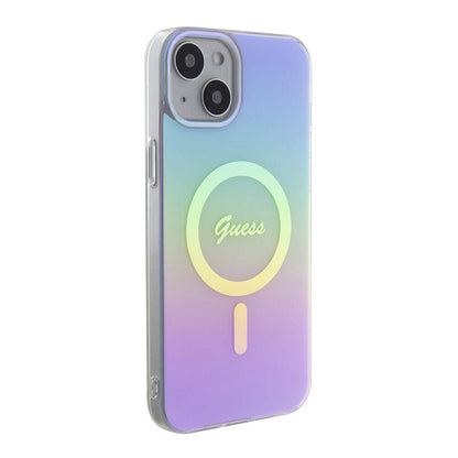 Apple iPhone 15 Plus Kılıf Guess Orjinal Lisanslı M-safe Şarj Özellikli Yazı Logolu Iridescent Kapak - Görsel 4