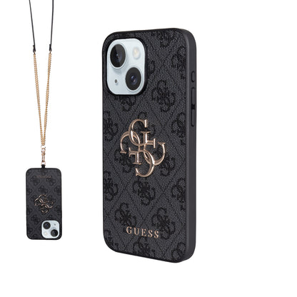 Apple iPhone 15 Plus Kılıf Guess Orjinal Lisanslı PU Deri 4G Büyük Metal Logolu Çapraz Vücut Askılı Kapak - Görsel 2