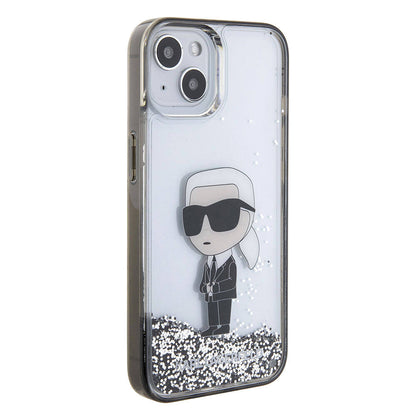 Apple iPhone 15 Plus Kılıf Karl Lagerfeld İkonik Sıvılı Glitter Orjinal Lisanslı Kapak - Görsel 2