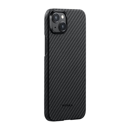 Apple iPhone 15 Plus Kılıf M-safe Şarj Özellikli 1500D Aramid Fiber Pitaka Ultra-Slim Classic Serisi Black-Grey Twill Kapak