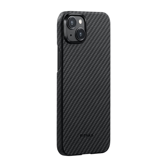 Apple iPhone 15 Plus Kılıf M-safe Şarj Özellikli 1500D Aramid Fiber Pitaka Ultra-Slim Classic Serisi Black-Grey Twill Kapak