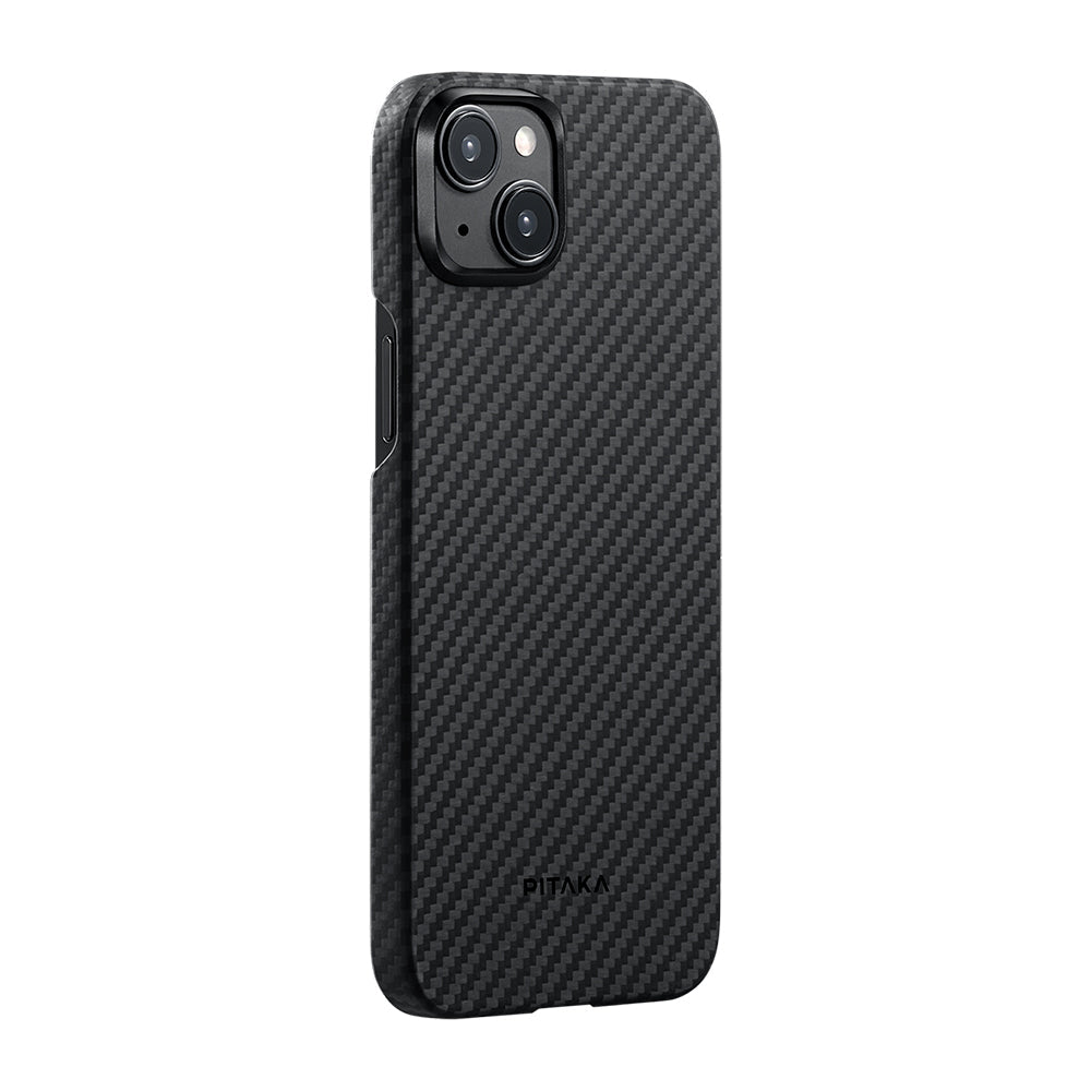Apple iPhone 15 Plus Kılıf M-safe Şarj Özellikli 1500D Aramid Fiber Pitaka Ultra-Slim Classic Serisi Black-Grey Twill Kapak - Görsel 2
