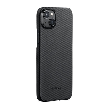 Apple iPhone 15 Plus Kılıf M-safe Şarj Özellikli 600D Aramid Fiber Pitaka Ultra-Slim Classic Serisi Black-Grey Twill Kapak - Görsel 2