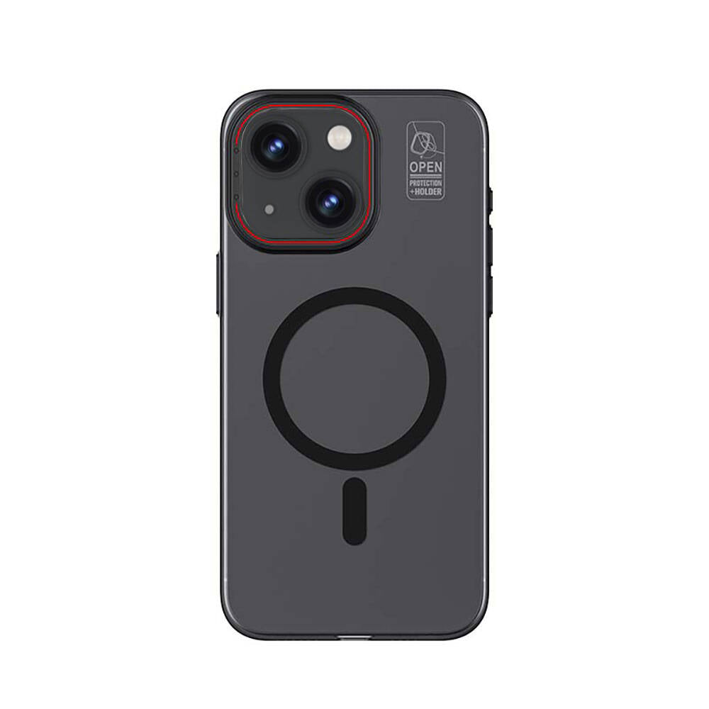 Apple iPhone 15 Plus Kılıf M-safe Şarj Özellikli Standlı Metal Kamera Çerçeveli Mat Recci Glaze Serisi Kapak - Görsel 2