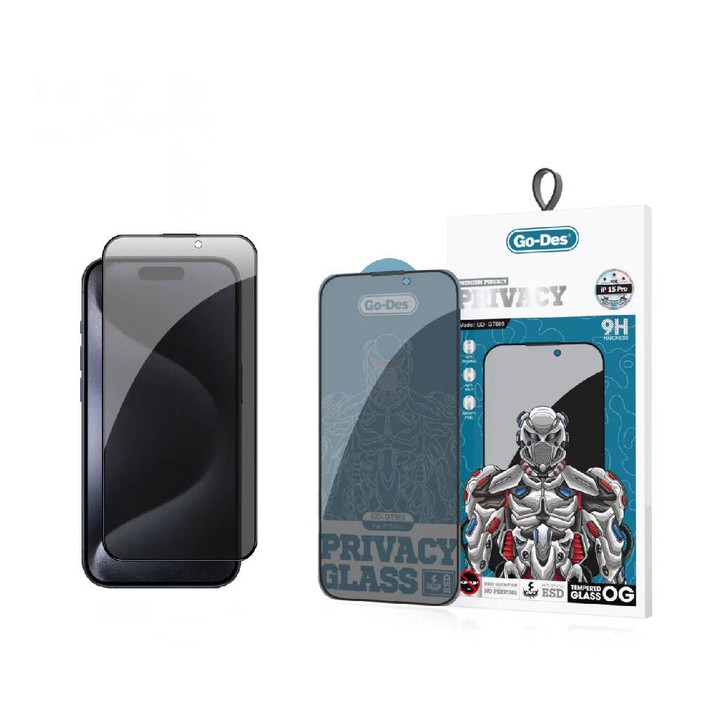 Apple iPhone 15 Pro Go Des 9D Full Cover Privacy Temperli Cam Ekran Koruyucu - Görsel 2