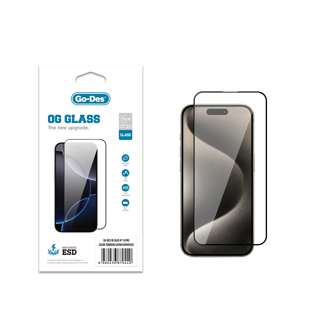 Apple iPhone 15 Pro Go Des OG Glass Antistatik Temperli Cam Ekran Koruyucu - Görsel 2