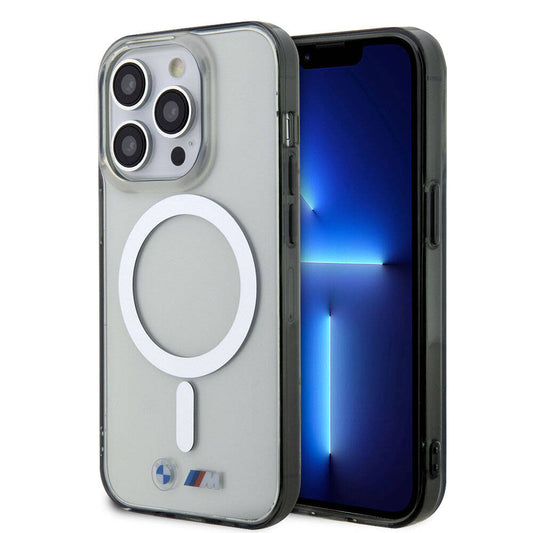 Apple iPhone 15 Pro Kılıf BMW M-safe Şarj Özellikli Transparan Silver Ring Orjinal Lisanslı Kapak