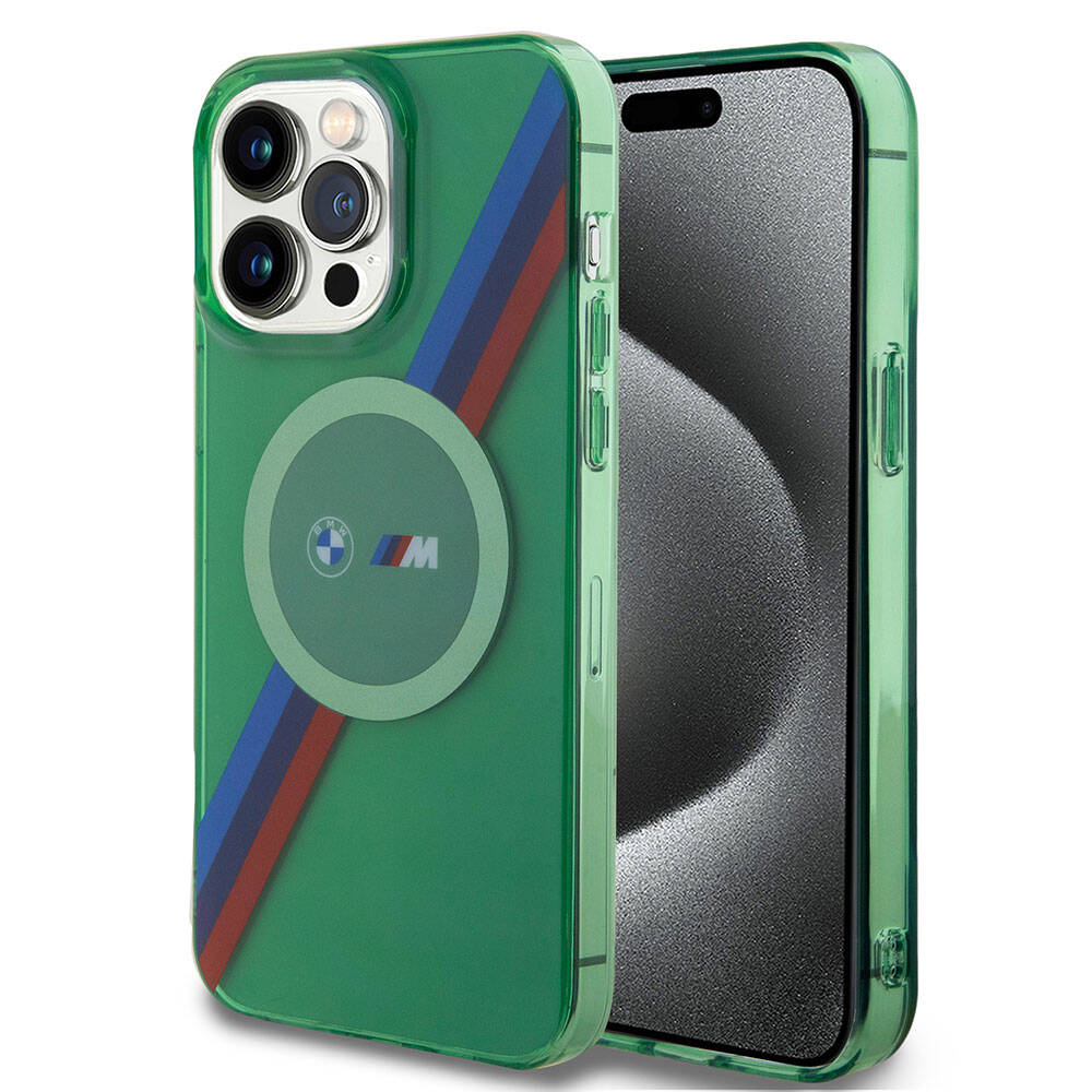 Apple iPhone 15 Pro Kılıf BMW M-safe Şarj Özellikli Transparan Tricolor Stripes Orjinal Lisanslı Kapak - Görsel 4
