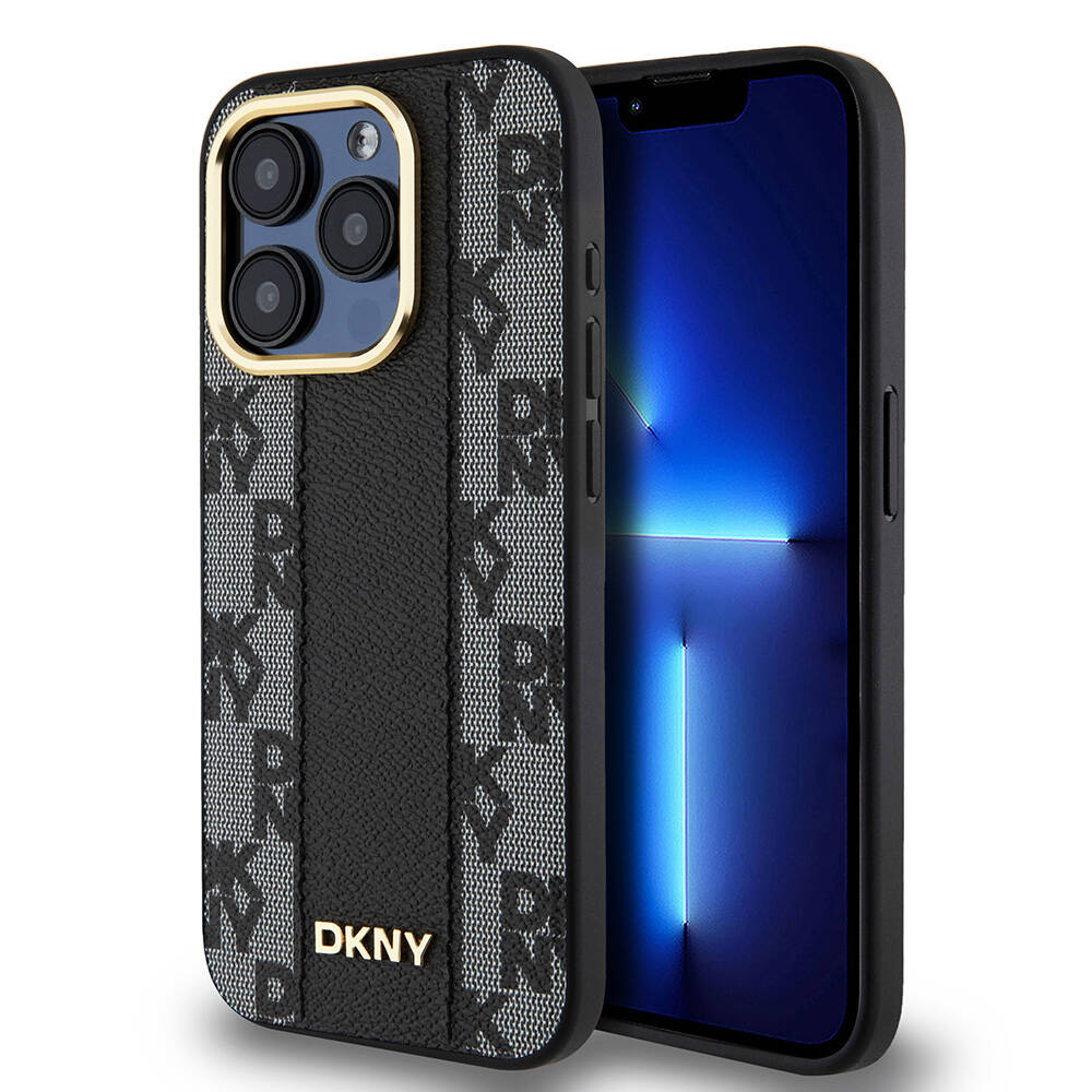 Apple iPhone 15 Pro Kılıf DKNY Orjinal Lisanslı M-safe Şarj Özellikli 3D Yazılı Checkered Pattern Kapak - Görsel 2