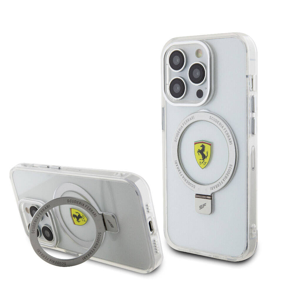Apple iPhone 15 Pro Kılıf Ferrari M-safe Şarj Özellikli Standlı Buzlu Yüzey Dizayn Kapak - Görsel 4