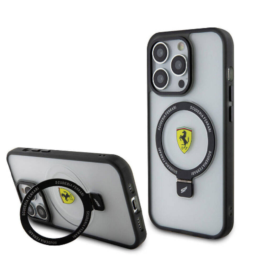 Apple iPhone 15 Pro Kılıf Ferrari M-safe Şarj Özellikli Standlı Buzlu Yüzey Dizayn Kapak - Görsel 2