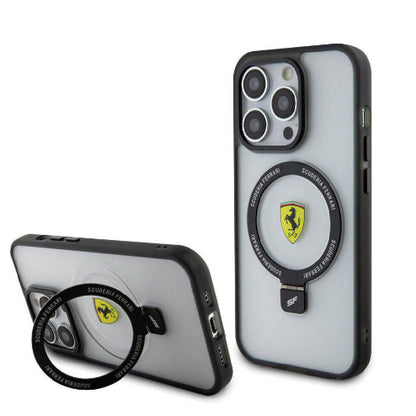 Apple iPhone 15 Pro Kılıf Ferrari M-safe Şarj Özellikli Standlı Buzlu Yüzey Dizayn Kapak - Görsel 2