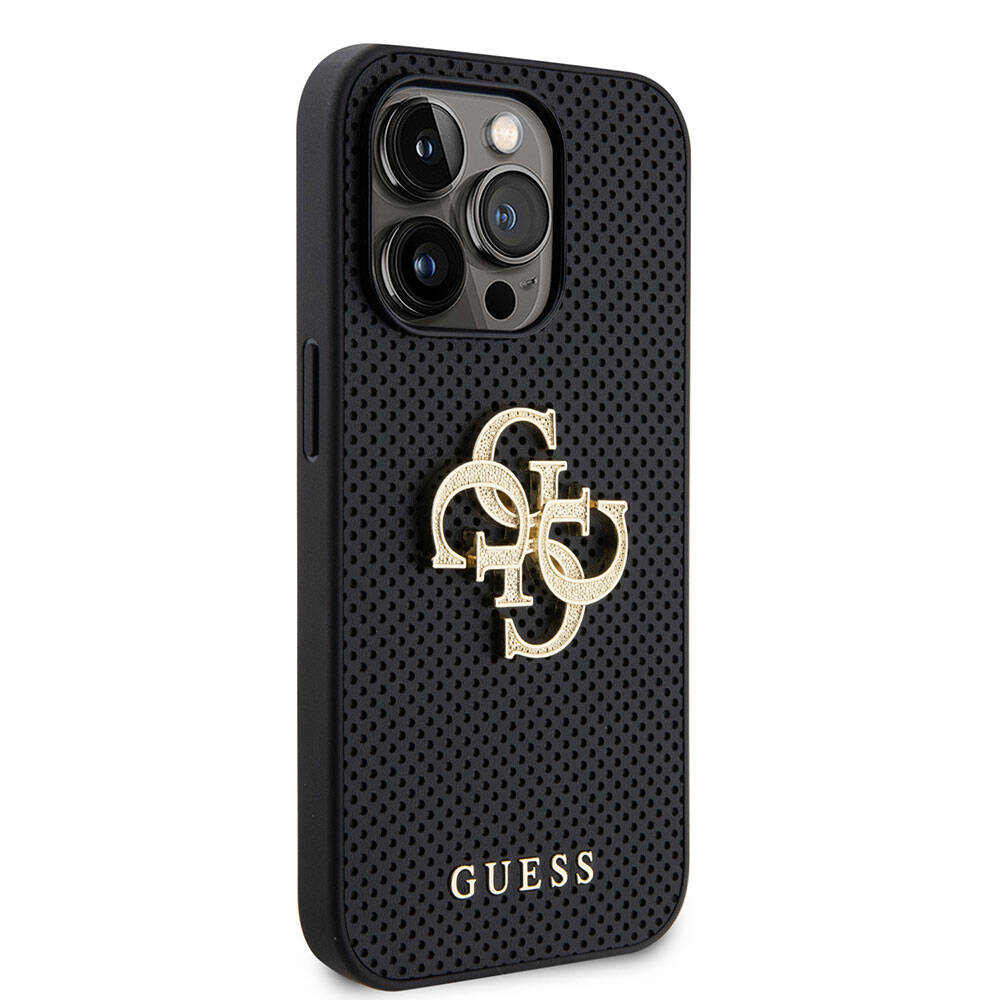 Apple iPhone 15 Pro Kılıf Guess Orjinal Lisanslı Delikli Yazı ve 4G Glitter Büyük Metal Logolu Kapak - Görsel 2