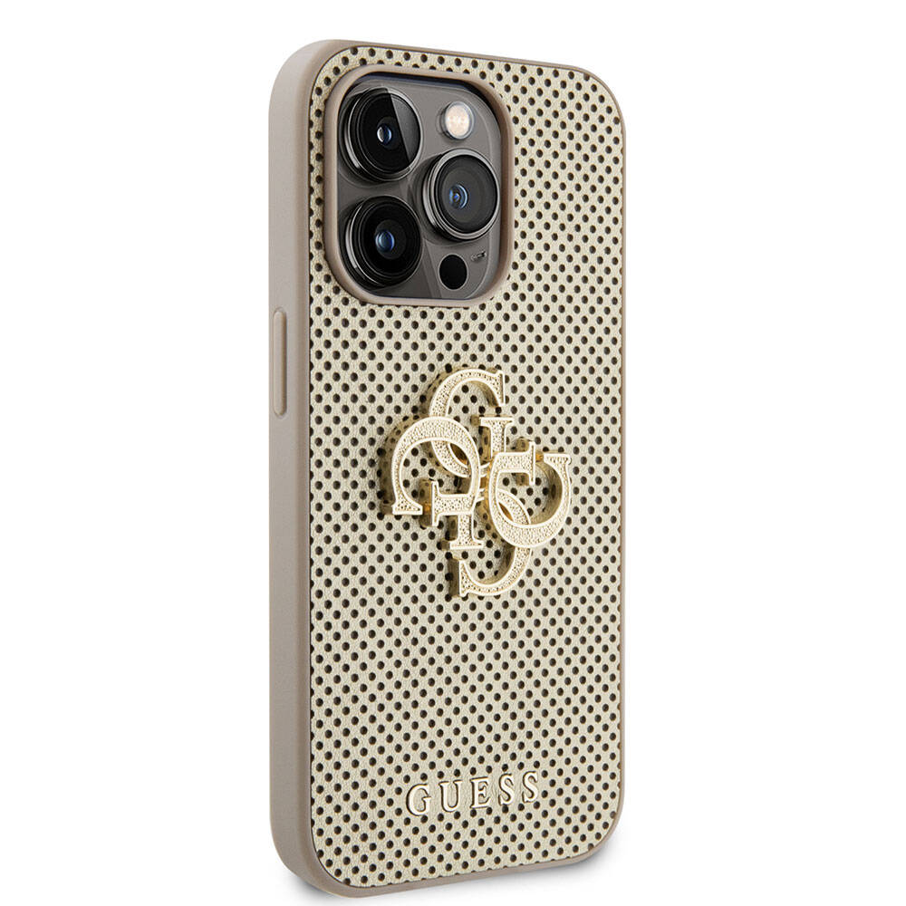 Apple iPhone 15 Pro Kılıf Guess Orjinal Lisanslı Delikli Yazı ve 4G Glitter Büyük Metal Logolu Kapak - Görsel 3