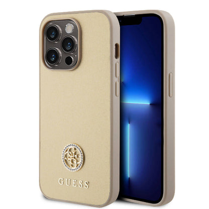Apple iPhone 15 Pro Kılıf Guess Orjinal Lisanslı Deri 4G Metal Logo Strass Kapak - Görsel 3