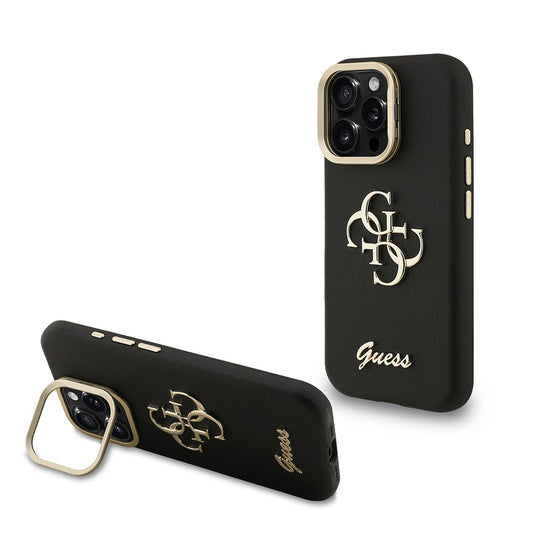 Apple iPhone 15 Pro Kılıf Guess Orjinal Lisanslı Grained Yazı Logolu Kamera Standlı Kapak