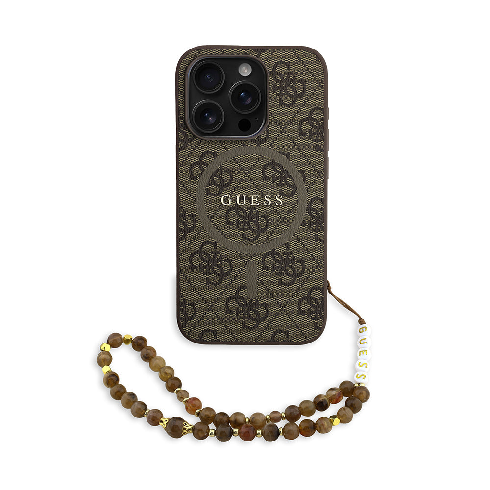 Apple iPhone 15 Pro Kılıf Guess Orjinal Lisanslı M-safe Şarj Özellikli PU Deri Bilek Askı İpli Yazı Logolu Kapak - Görsel 3