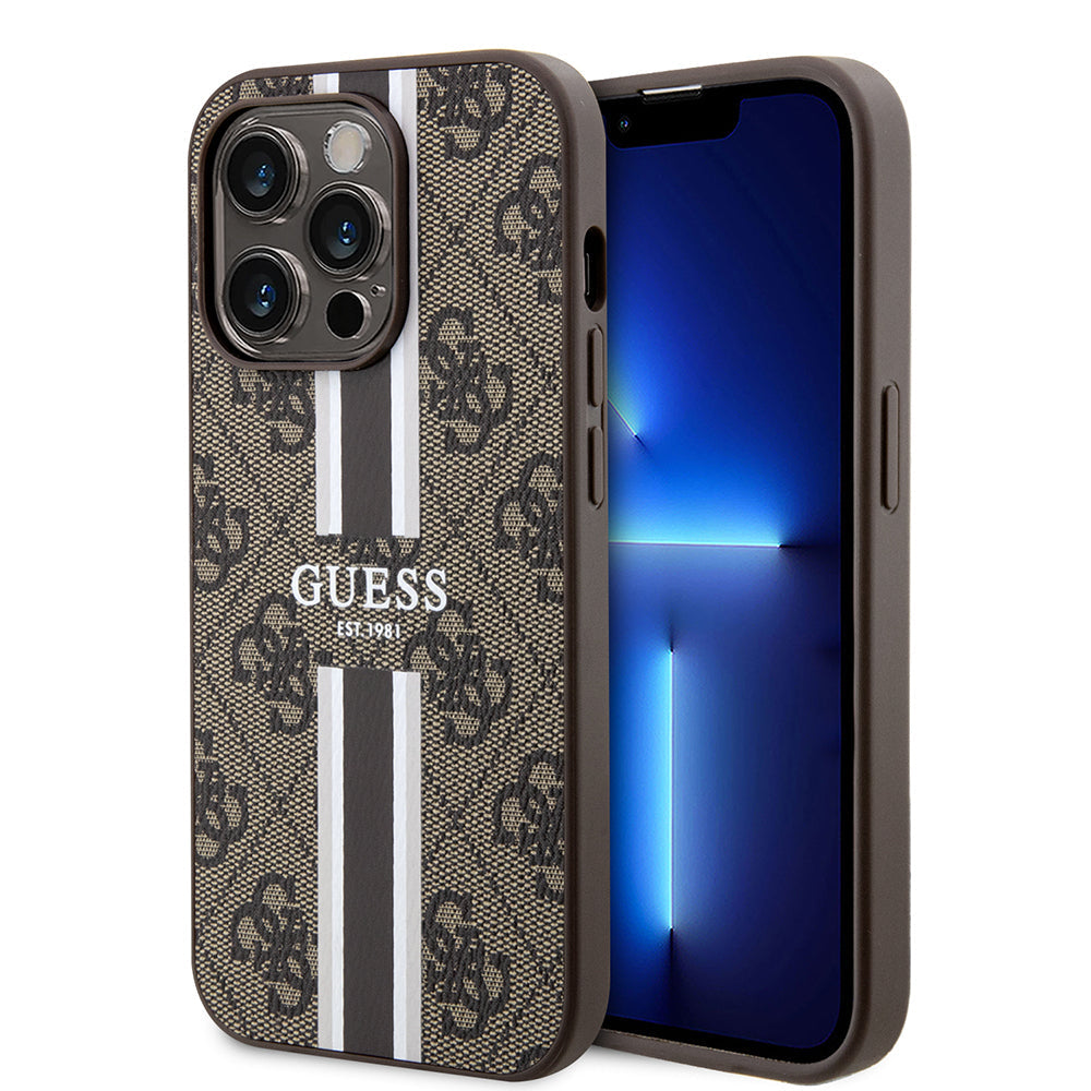 Apple iPhone 15 Pro Kılıf Guess Orjinal Lisanslı M-safe Şarj Özellikli 4G Şerit Tasarımlı Printed Kapak - Görsel 4