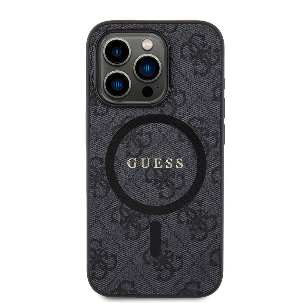 Apple iPhone 15 Pro Kılıf Guess Orjinal Lisanslı M-safe Şarj Özellikli PU Halkalı 4G Desenli Yazı Logolu Kapak - Görsel 2