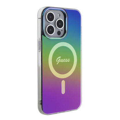 Apple iPhone 15 Pro Kılıf Guess Orjinal Lisanslı M-safe Şarj Özellikli Yazı Logolu Iridescent Kapak - Görsel 2