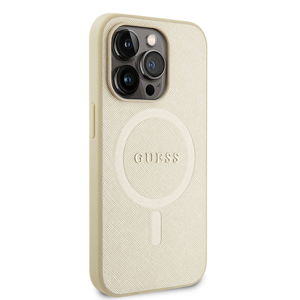 Apple iPhone 15 Pro Kılıf Guess Orjinal Lisanslı M-safe Şarj Özellikli Yazı Logolu Saffiano Kapak - Görsel 3