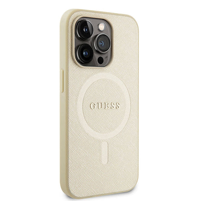 Apple iPhone 15 Pro Kılıf Guess Orjinal Lisanslı M-safe Şarj Özellikli Yazı Logolu Saffiano Kapak - Görsel 3