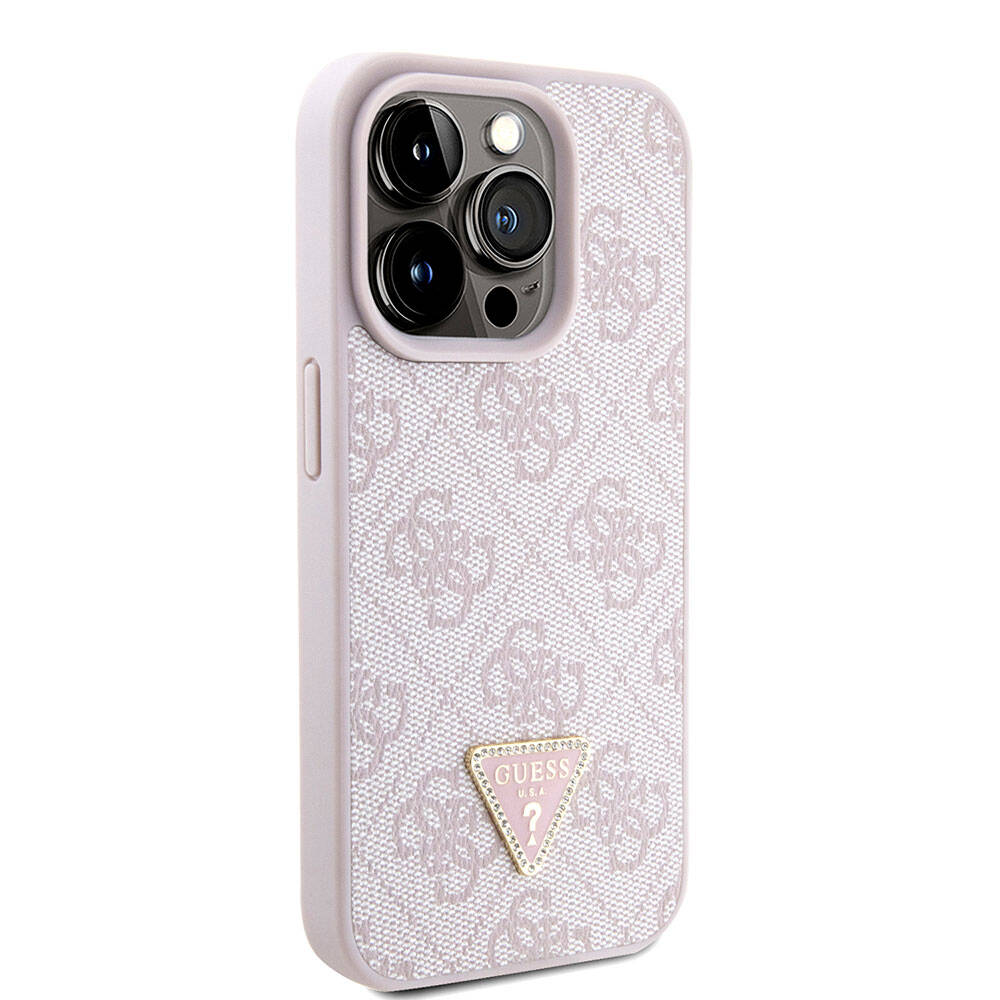 Apple iPhone 15 Pro Kılıf Guess Orjinal Lisanslı PU Deri Askılı Taşlı Üçgen Logo 4G Desenli Strass Crossbody Kapak - Görsel 3