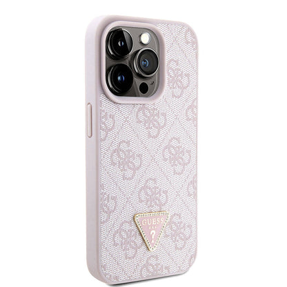 Apple iPhone 15 Pro Kılıf Guess Orjinal Lisanslı PU Deri Askılı Taşlı Üçgen Logo 4G Desenli Strass Crossbody Kapak - Görsel 3