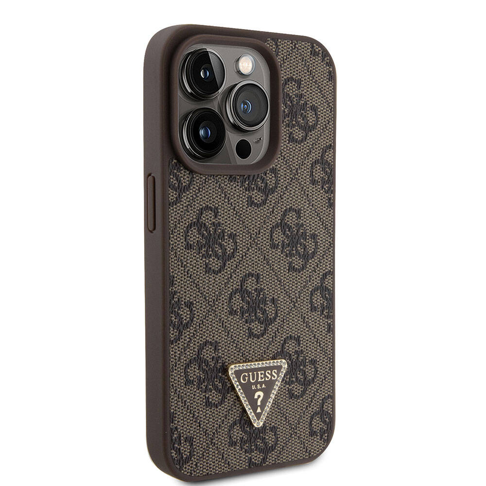 Apple iPhone 15 Pro Kılıf Guess Orjinal Lisanslı PU Deri Askılı Taşlı Üçgen Logo 4G Desenli Strass Crossbody Kapak - Görsel 4