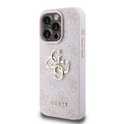Apple iPhone 15 Pro Kılıf Guess Orjinal Lisanslı PU Deri Yazı ve 4G Metal Logolu Desenli Kapak - Görsel 4