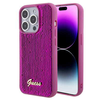 Apple iPhone 15 Pro Kılıf Guess Orjinal Lisanslı Pullu Arka Yüzey Metal Yazı Logolu Sequin Script Kapak - Görsel 3