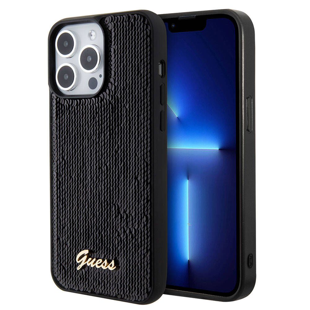 Apple iPhone 15 Pro Kılıf Guess Orjinal Lisanslı Pullu Arka Yüzey Metal Yazı Logolu Sequin Script Kapak - Görsel 2