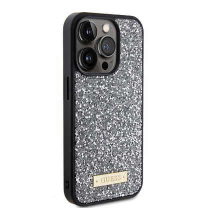Apple iPhone 15 Pro Kılıf Guess Orjinal Lisanslı Taşlı Arka Yüzey Metal Yazı Logolu Kapak - Görsel 5